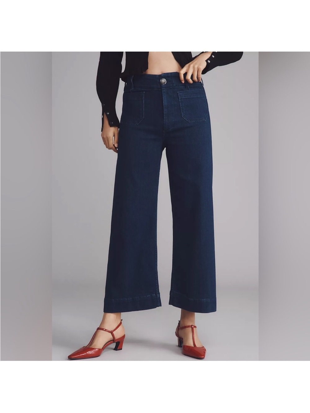 Maeve Anthropologie The Colette Wide Leg Denim Jeans Indigo Blue 26 High Rise